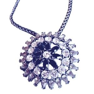 Vintage Elegant Silver and Rhinestone Black Pendant Necklace